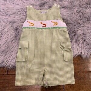 Royal Child Smocked Romper Boys Sleeveless Size 9M Snakes Green White Pockets